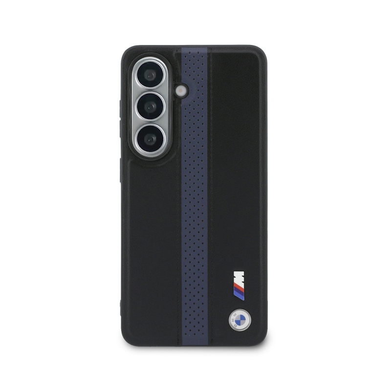 BMW M PU Leather Perforated Stripes and Metal Logo Magnetic Zadní Kryt pro Samsung Galaxy S26 Blue