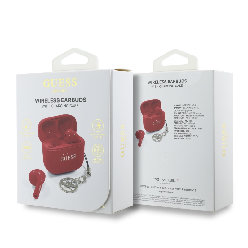 Guess Classic Logo Charm TWS Bezdrátová Sluchátka Red