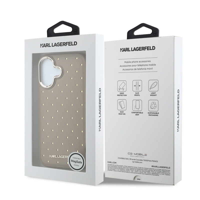 Karl Lagerfeld PU Perforated Gold Dots MagSafe Zadní Kryt pro iPhone 17 Beige