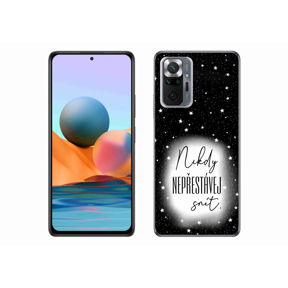 Gelový kryt mmCase na Xiaomi Redmi Note 10 Pro - citát 1 bíločerné pozadí