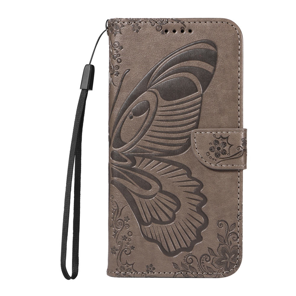 Floral Butterfly knížkové pouzdro na iPhone 17 - šedé