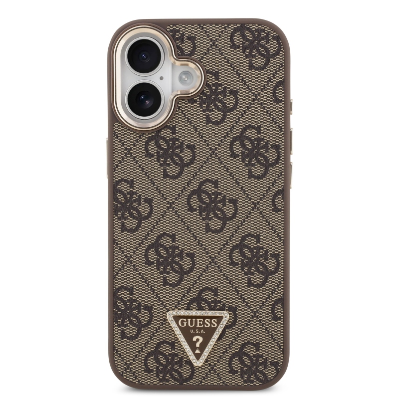Guess PU Leather 4G Triangle Logo Gold Frame MagSafe Zadní Kryt pro iPhone 17 Brown