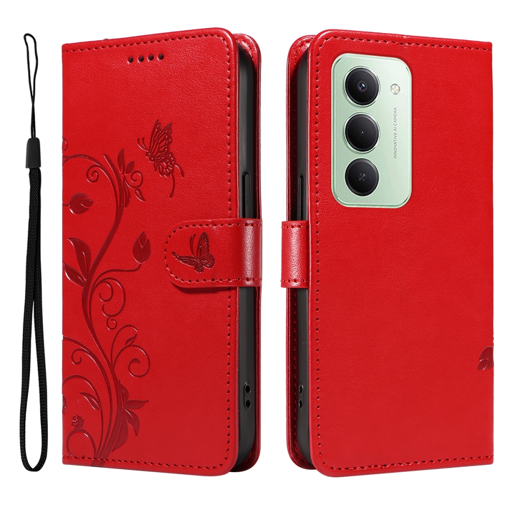 Flowery knížkové pouzdro na Xiaomi Redmi 15 4G (171mm) - červené