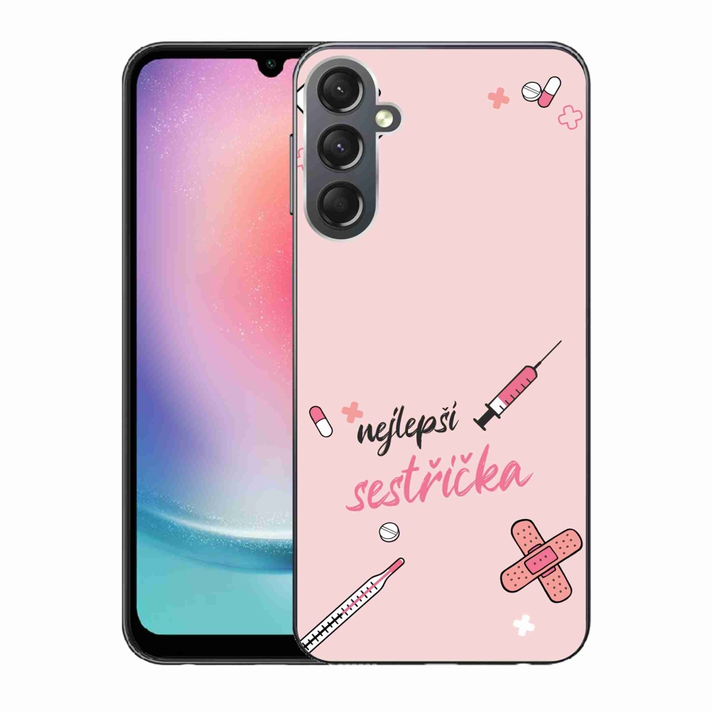 Gelový kryt mmCase na Samsung Galaxy A24 - nejlepší sestřička růžové pozadí