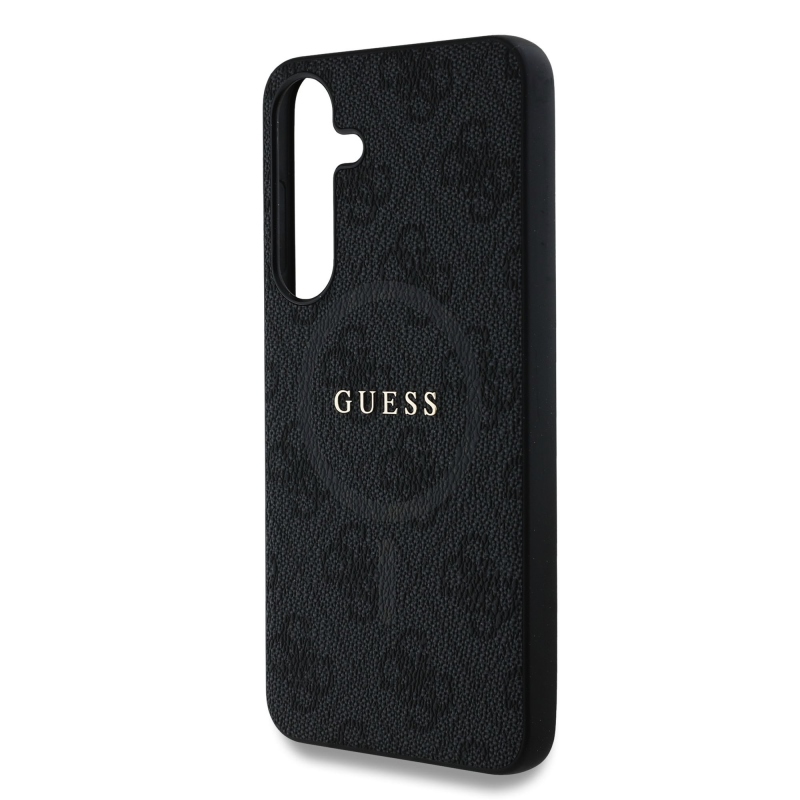 Guess PU Leather 4G Colored Ring MagSafe Zadní Kryt pro Samsung Galaxy S25 Black