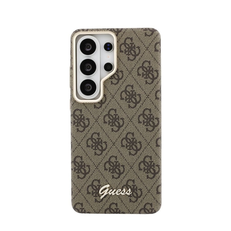 Guess PU 4G Script Metal Logo Magnetic Zadní Kryt pro Samsung Galaxy S26 Ultra Brown