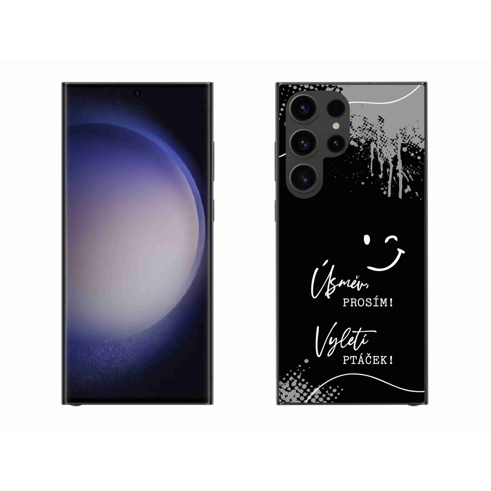 Gelový kryt mmCase na Samsung Galaxy S23 Ultra 5G - vtipný text 4 černé pozadí