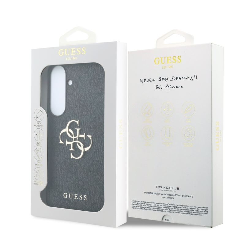 Guess PU 4G Metal Logo Zadní Kryt pro Samsung Galaxy S26 FE Black