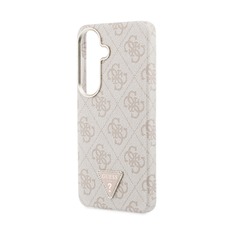 Guess PU Leather 4G Strass Triangle Logo Gold Frame Magnetic Zadní Kryt pro Samsung Galaxy S26 Pink