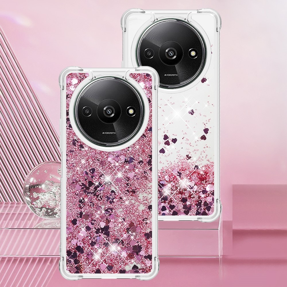 Glitter gelový přesýpací obal na Xiaomi Redmi A3 - růžovozlatý/srdíčka
