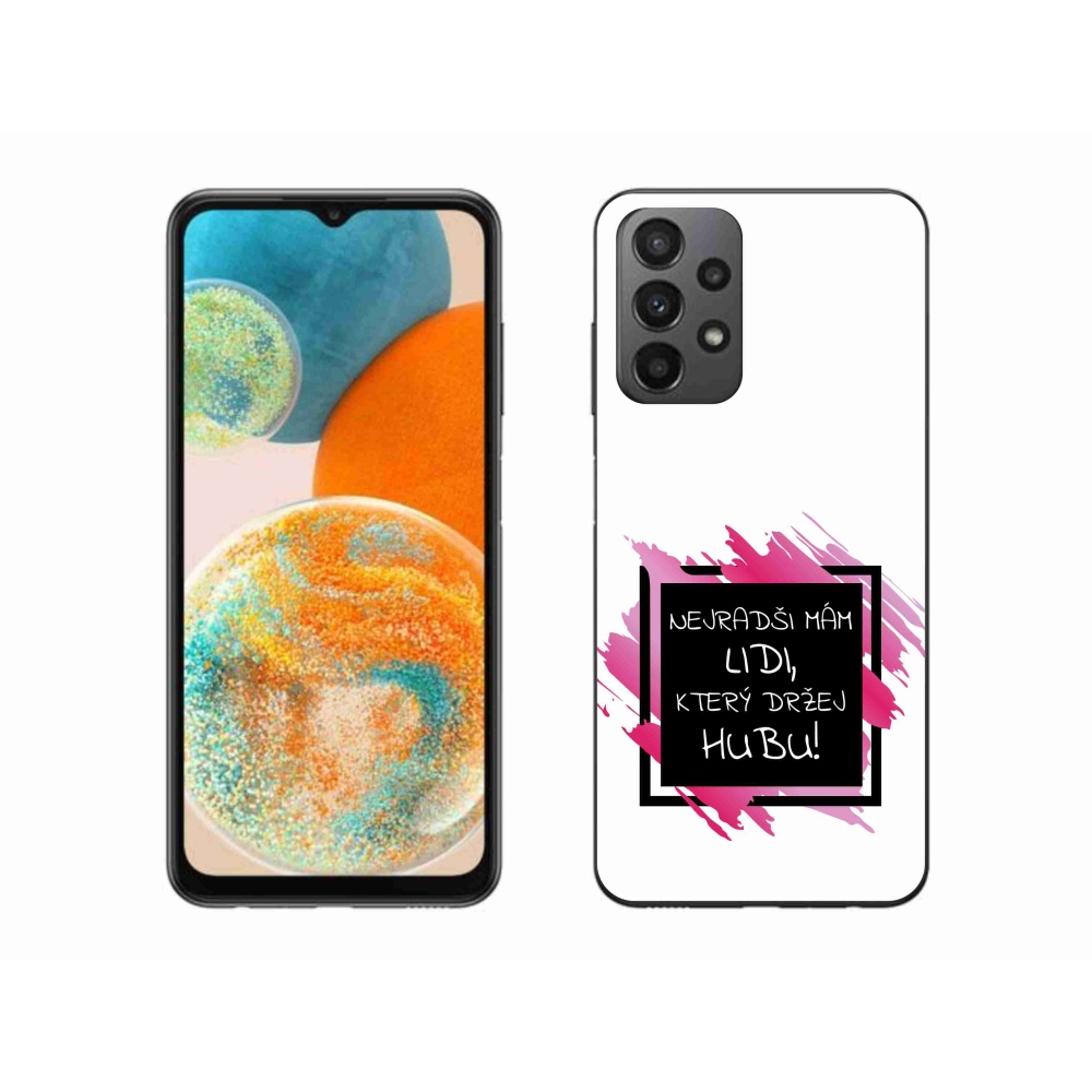 Gelový kryt mmCase na Samsung Galaxy A23 4G/5G - vtipný text 7 černobílé pozadí