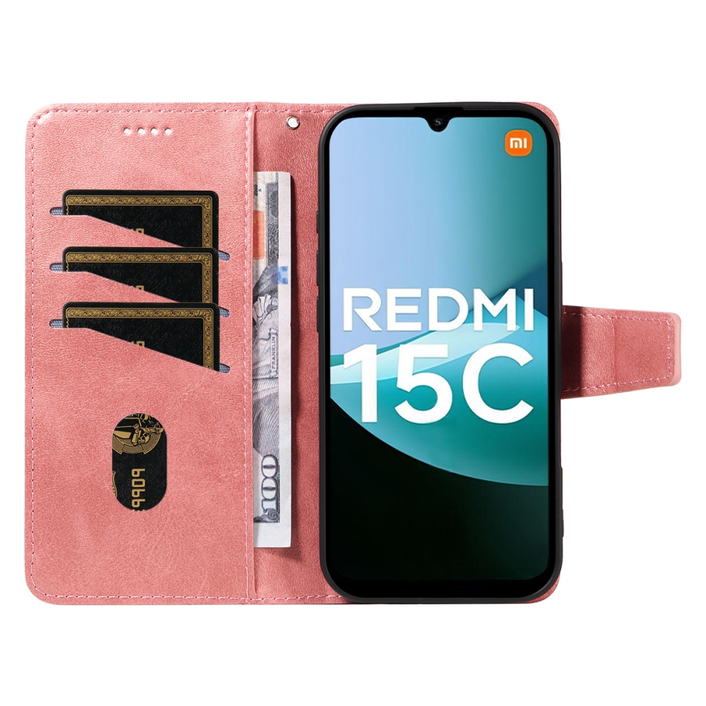 Grids knížkové pouzdro na Xiaomi Redmi 15C 4G/5G (173mm) - růžovozlaté