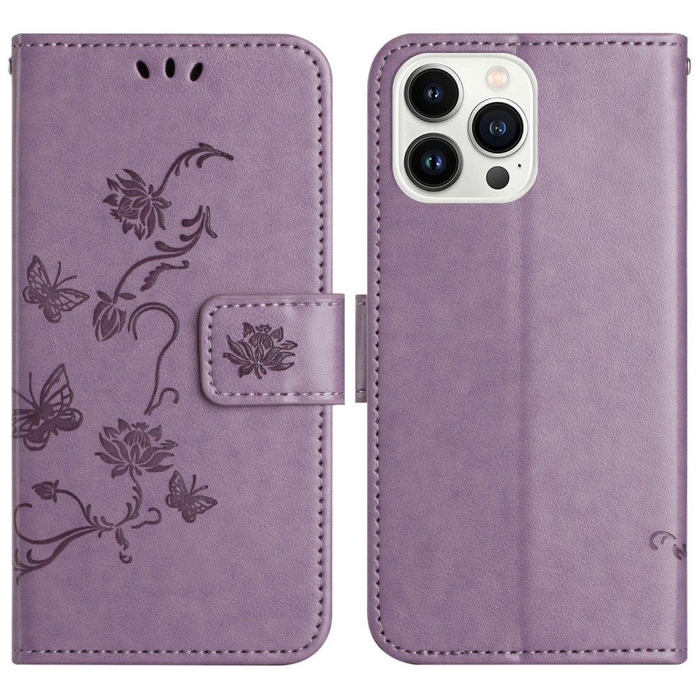Flower knížkové pouzdro na iPhone 16 Pro Max - světlefialové