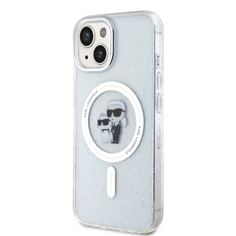 Karl Lagerfeld IML Glitter Karl and Choupette MagSafe Zadní Kryt pro iPhone 15 - průhledný