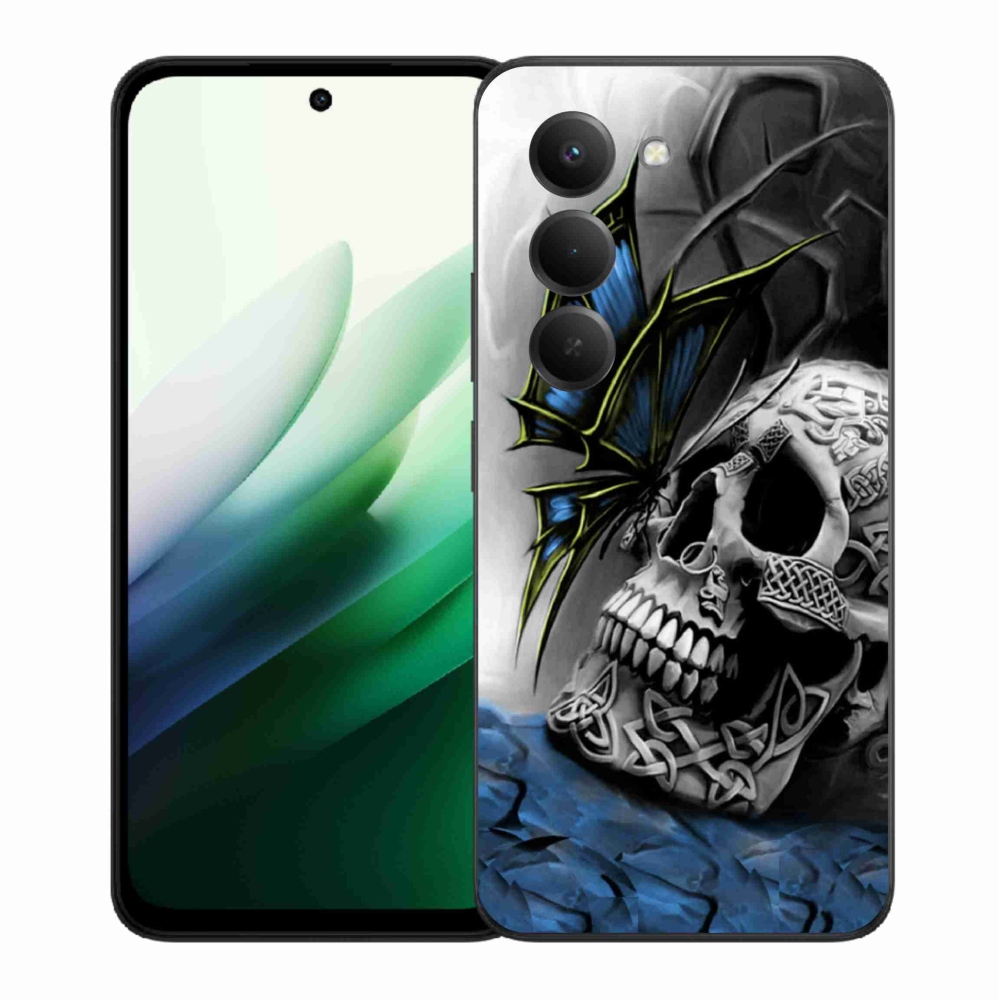 Gelový kryt mmCase na Xiaomi Redmi 15 5G (169mm) - motýl a lebka