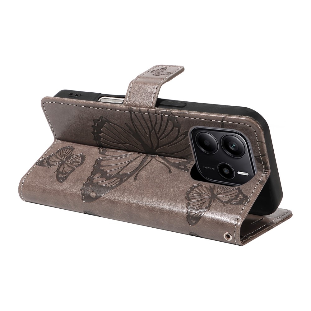 Big Butterfly knížkové pouzdro na Xiaomi Redmi Note 14 - šedé