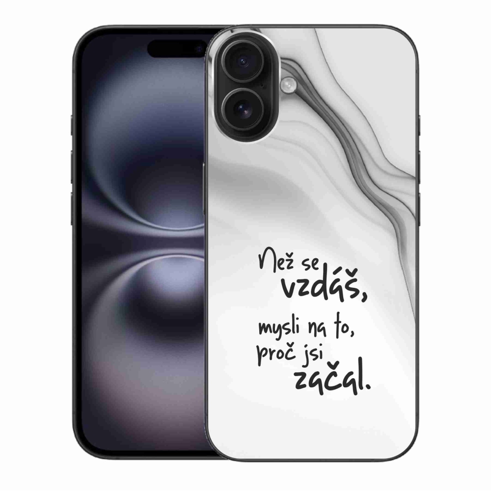 Gelový kryt mmCase na iPhone 16 Plus - citát 2 bílé pozadí