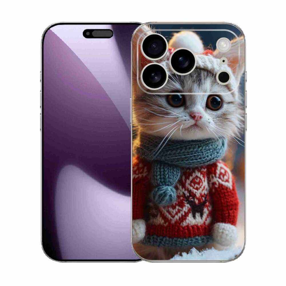 Gelový kryt mmCase na iPhone 17 Pro - kotě ve svetru