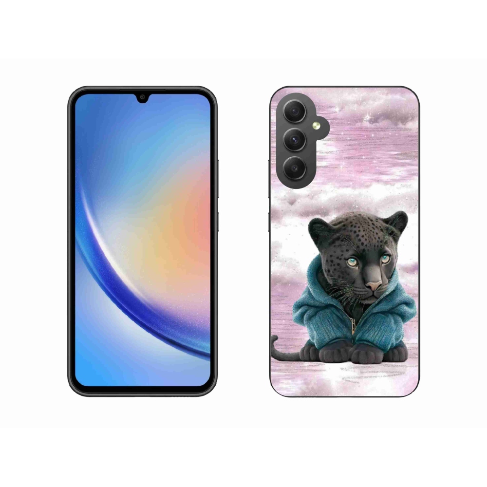 Gelový kryt mmCase na Samsung Galaxy A34 5G - černý panter ve svetru