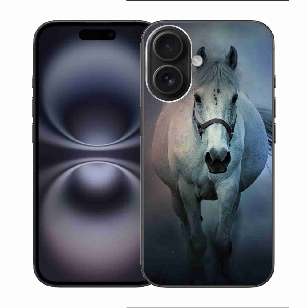 Gelový obal mmCase na iPhone 16 - běžící bílý kůň