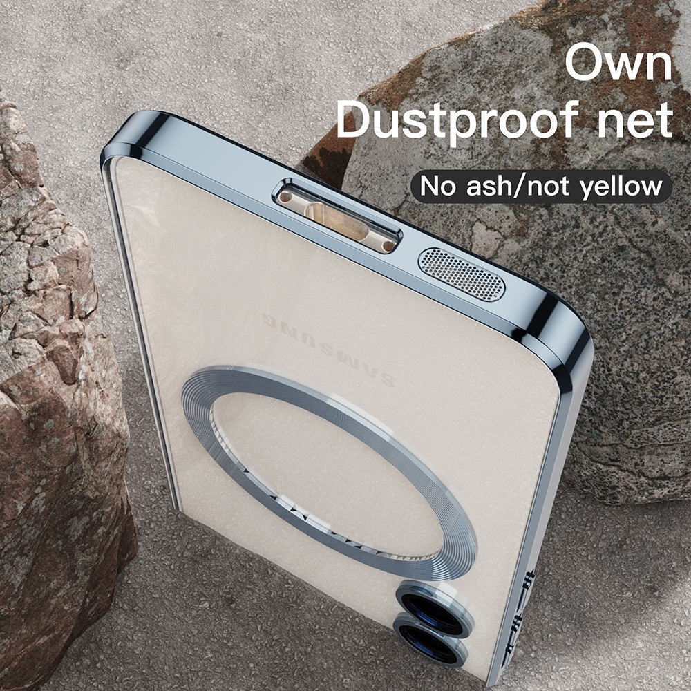 Clear obal s ochranou fotoaparátu a podporou MagSafe na Samsung Galaxy S23 Ultra - modrý