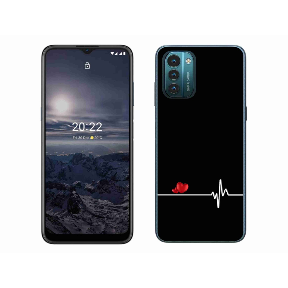 Gelový kryt mmCase na Nokia G11/G21 - srdce a tep černé pozadí