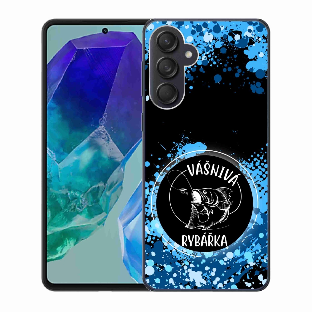 Gelový kryt mmCase na Samsung Galaxy M55 5G - vášnivá rybářka černé pozadí