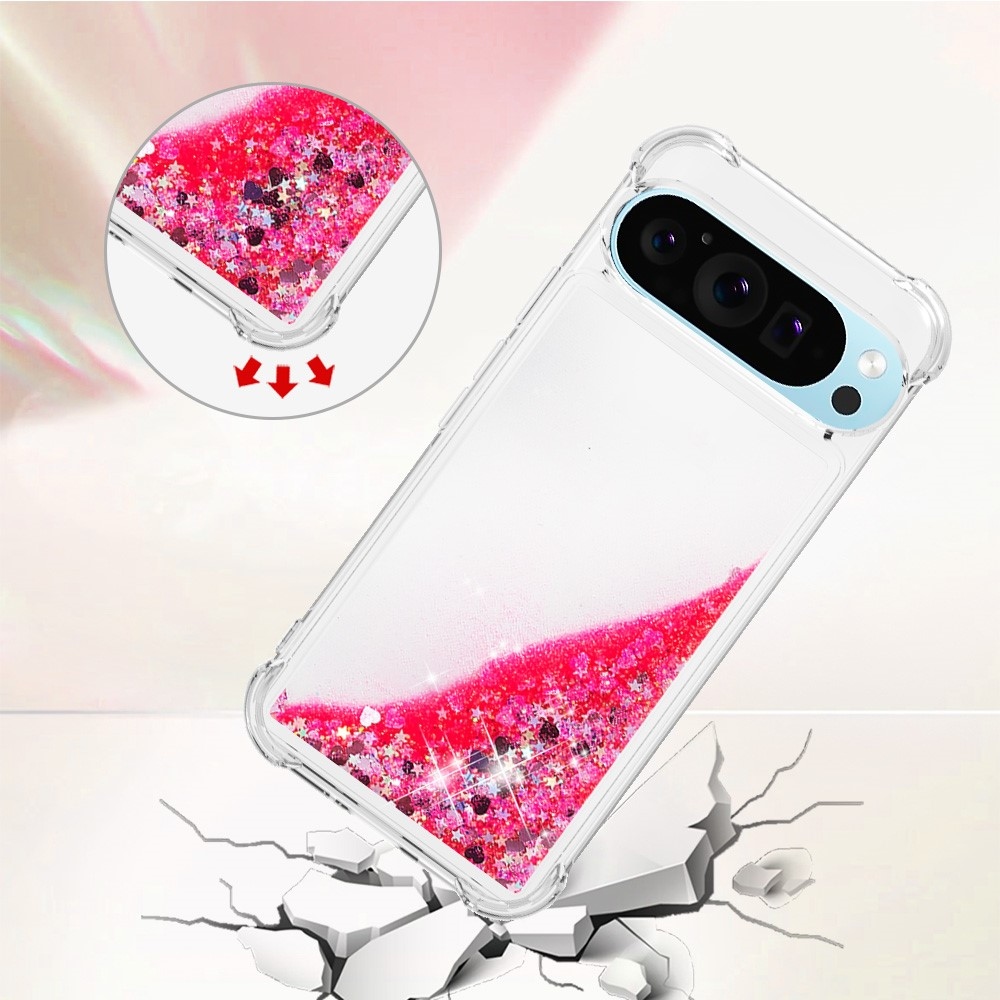 Glitter přesýpací gelový obal na Google Pixel 10 Pro/Pixel 10 - růžový/srdíčka