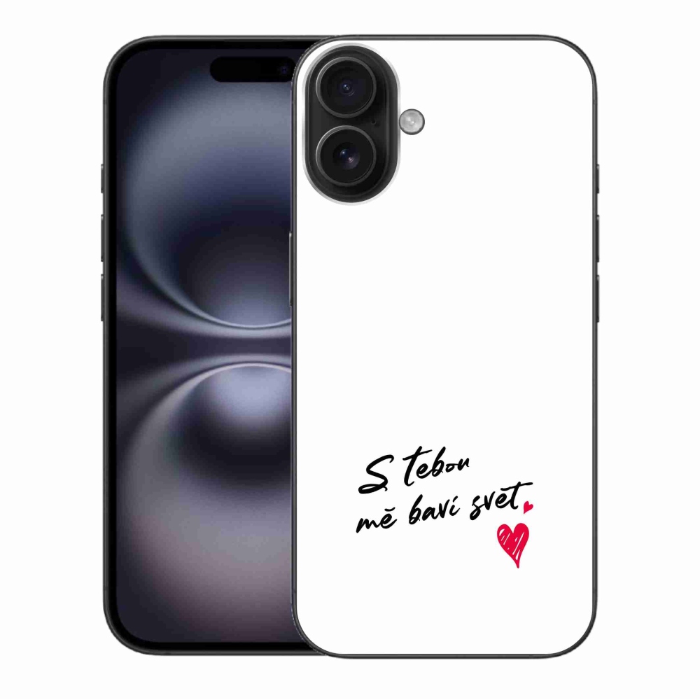 Gelový kryt mmCase na iPhone 16 Plus - zamilovaný text 1 bílé pozadí