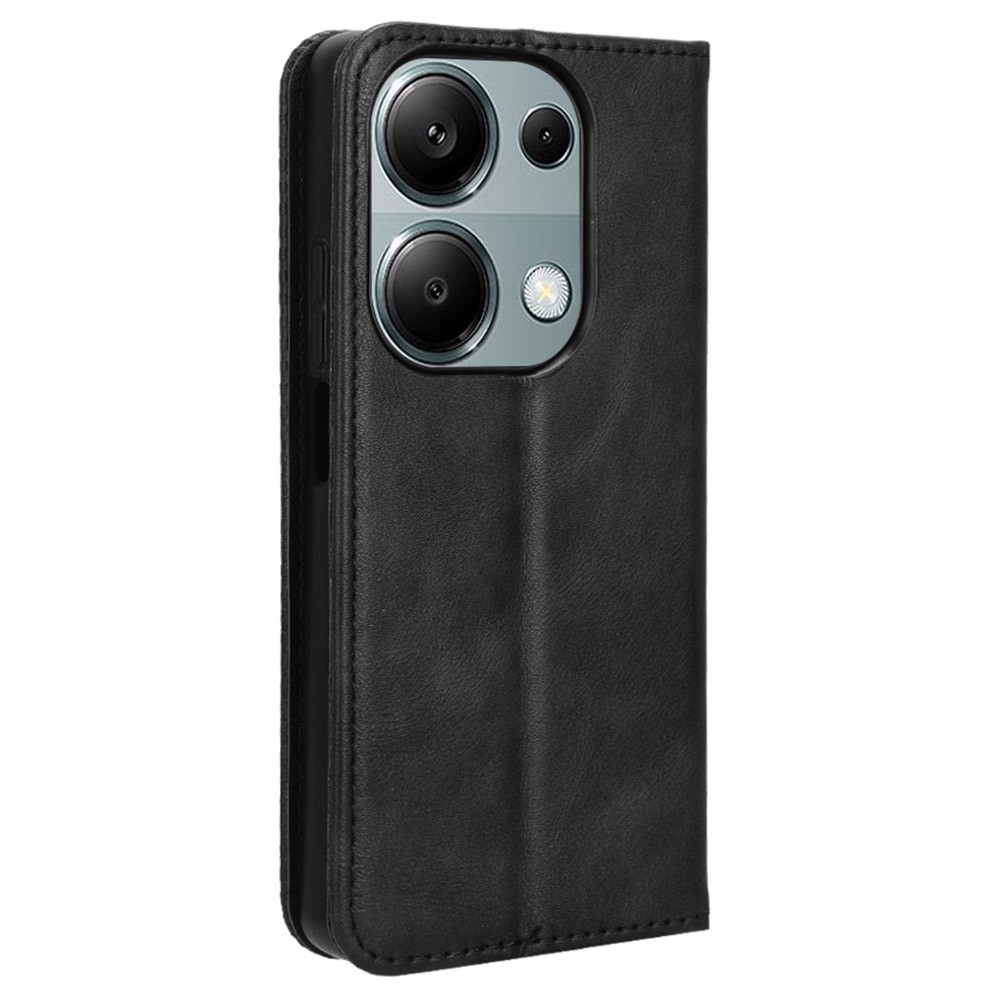 Vintage knížkové pouzdro na Xiaomi Redmi Note 14S/Note 13 Pro 4G/Poco M6 Pro - černé