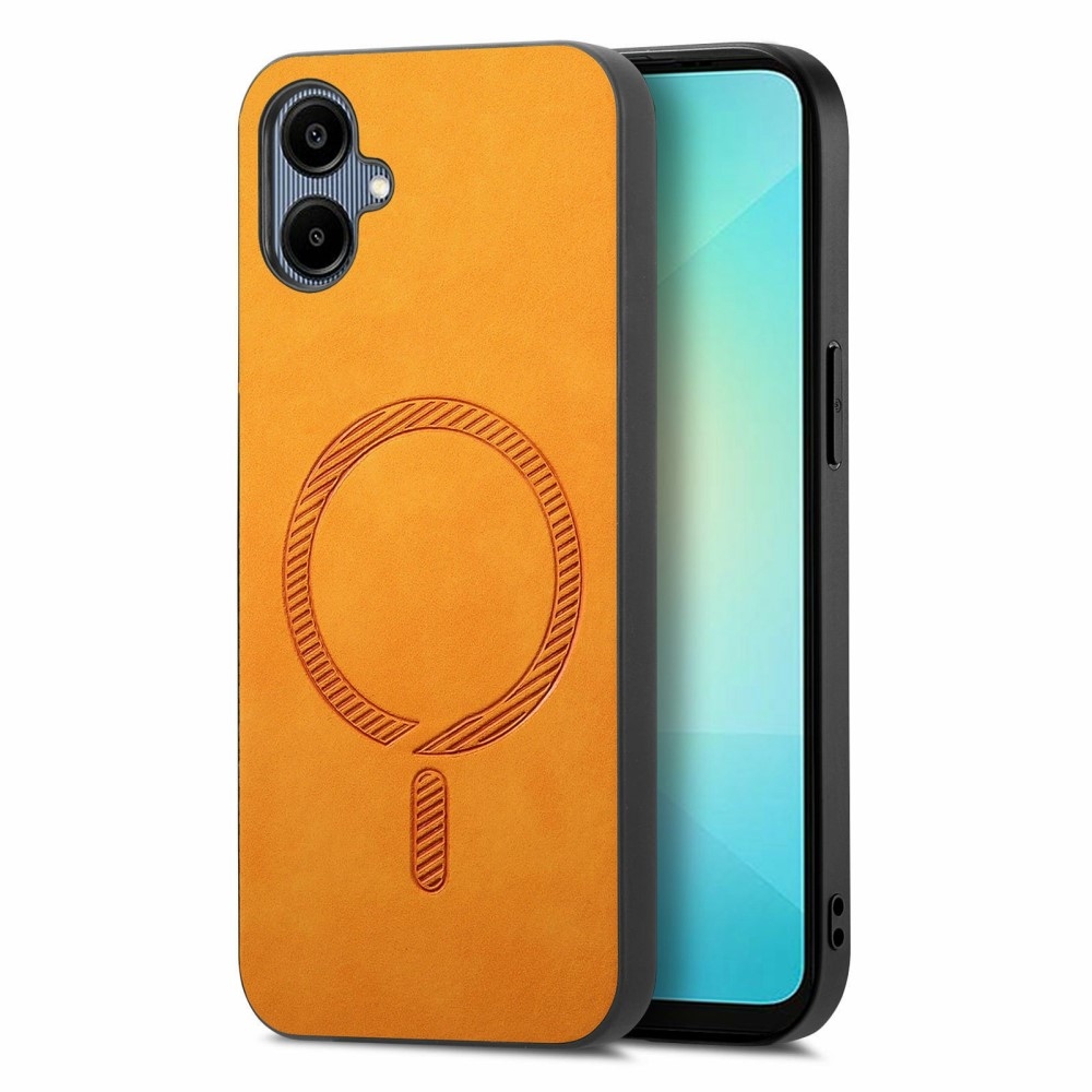 Skiny gelový obal s umělou kůží a podporou MagSafe na Samsung Galaxy A06 4G - žlutý