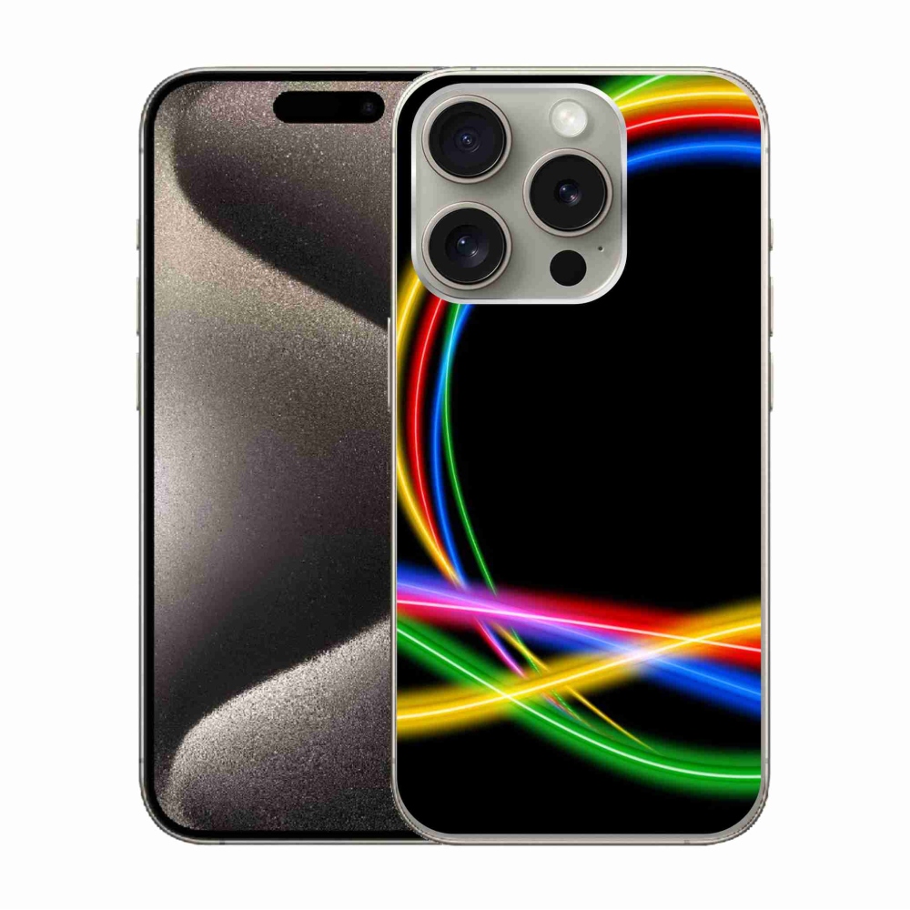 Gelový obal mmCase na iPhone 15 Pro - neonové kruhy