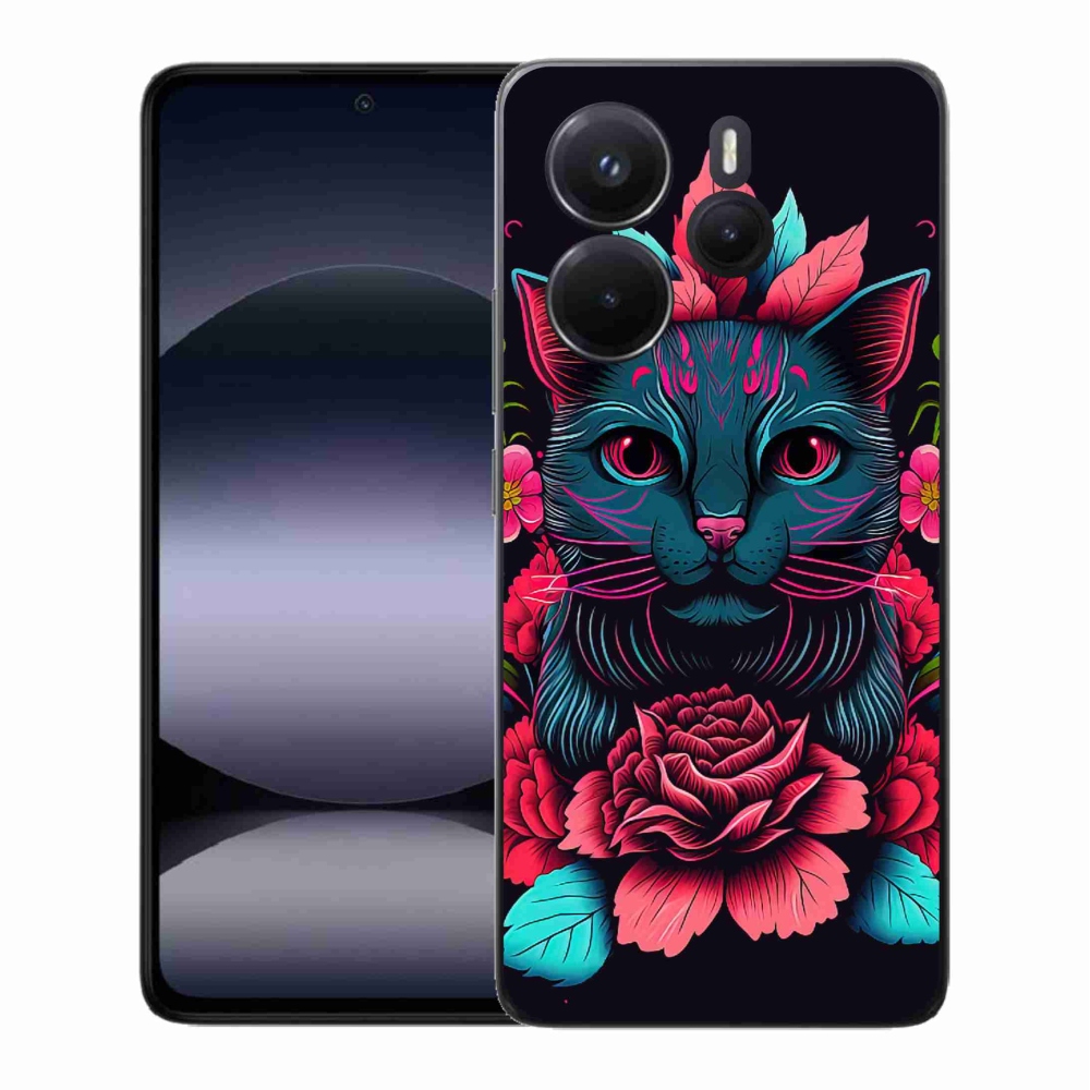 Gelový kryt mmCase na Xiaomi Redmi Note 14 - květiny a kočka
