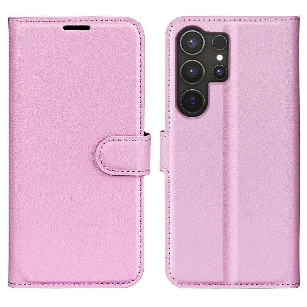 Litchi knížkové pouzdro na Samsung Galaxy S25 Ultra - růžové