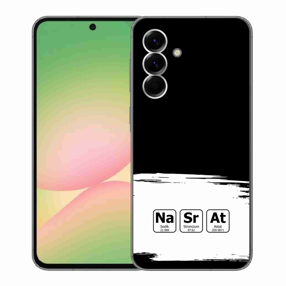 Gelový kryt mmCase na Samsung Galaxy A56 5G - chemické prvky bíločerné pozadí
