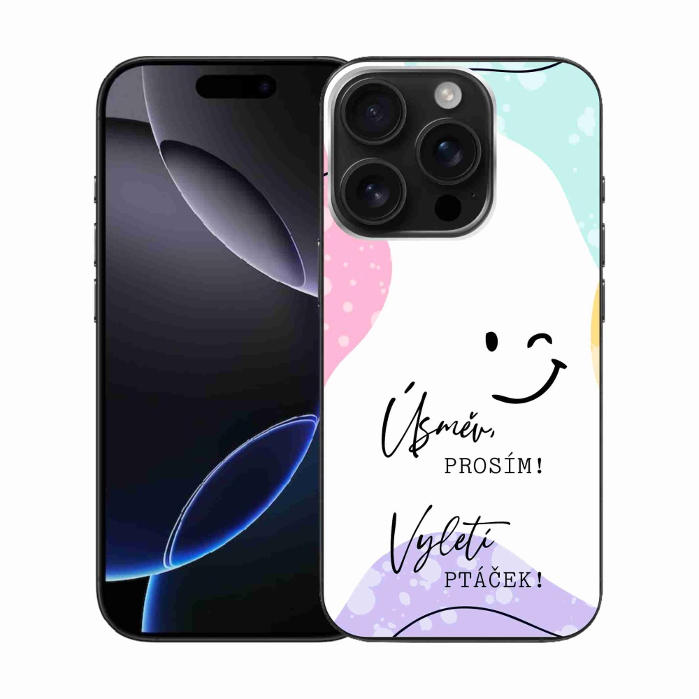 Gelový kryt mmCase na iPhone 16 Pro - vtipný text 4 bílé pozadí