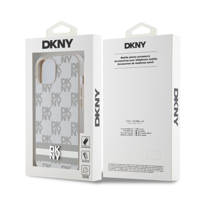 DKNY PU Leather Checkered Pattern and Stripe Zadní Kryt pro iPhone 12/12 Pro Beige