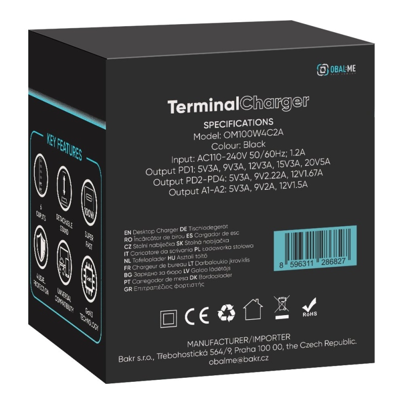 OBAL:ME Terminal GaN Stolní nabíječka 4C2A 100W Black