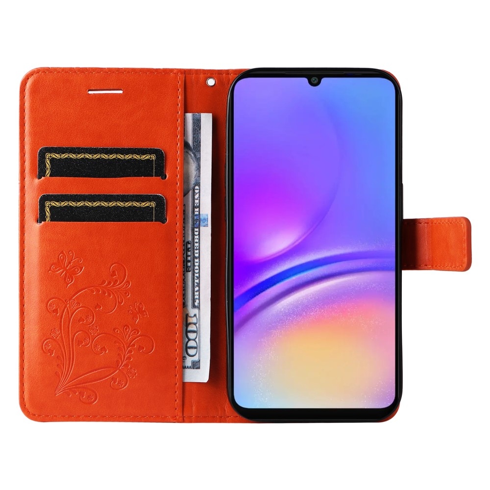 Big Butterfly knížkové pouzdro na Samsung Galaxy A06 4G - oranžové