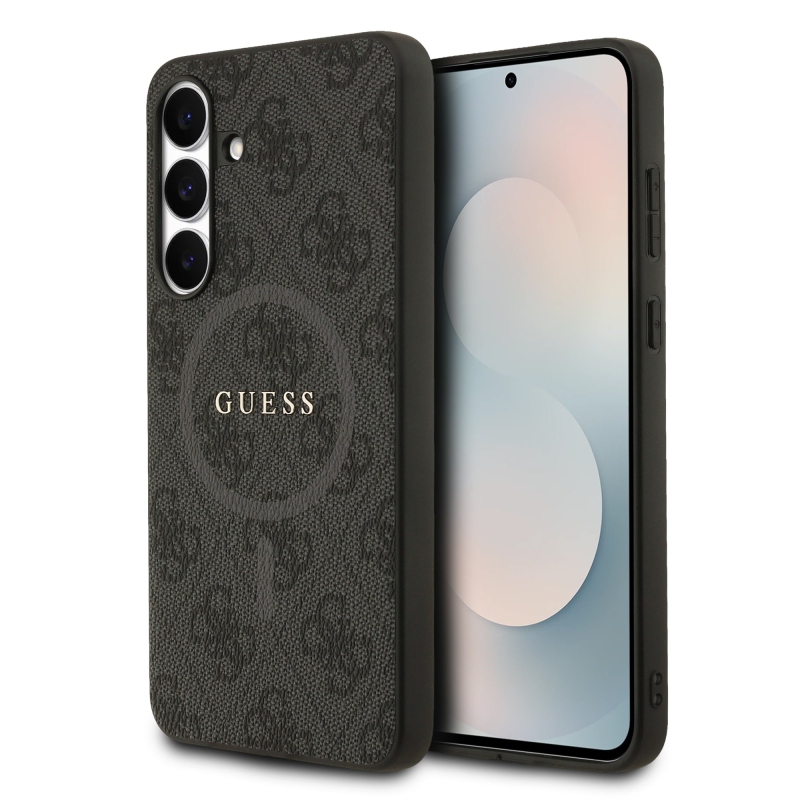 Guess PU Leather 4G Colored Ring MagSafe Zadní Kryt pro Samsung Galaxy S25 FE Black