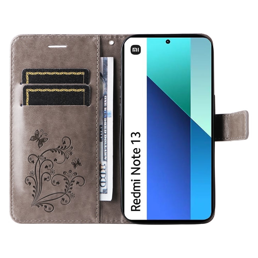Big Butterfly knížkové pouzdro na Xiaomi Redmi Note 13 - šedé