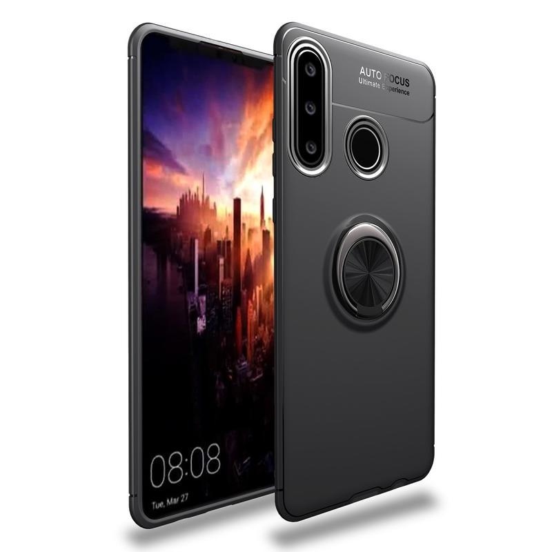 Odolný gelový obal s kroužkem na prst na mobil Huawei Y6p - černý