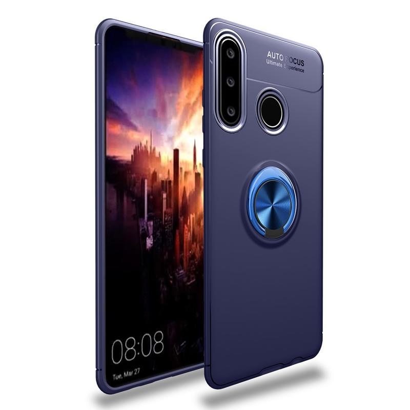Odolný gelový obal s kroužkem na prst na mobil Huawei Y6p - modrý