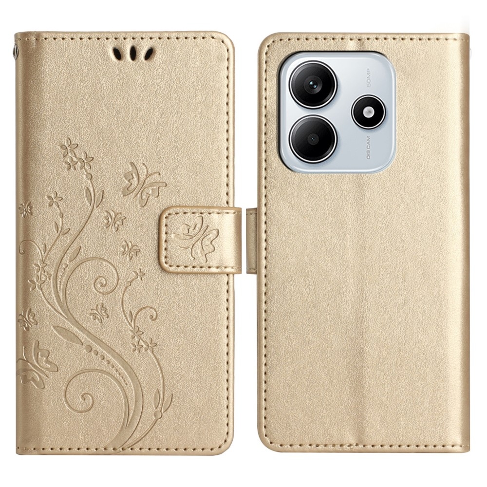 Flowers knížkové pouzdro na Xiaomi Redmi Note 14 5G - zlaté