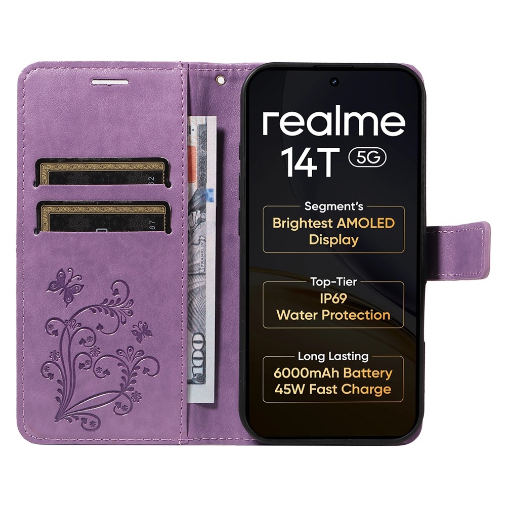 Big Butterfly knížkové pouzdro na Realme 14 5G/14T 5G - fialové