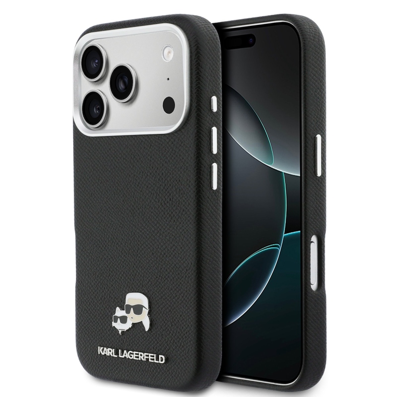Karl Lagerfeld PU Karl and Choupette Heads Pins MagSafe Zadní Kryt pro iPhone 17 Pro Black