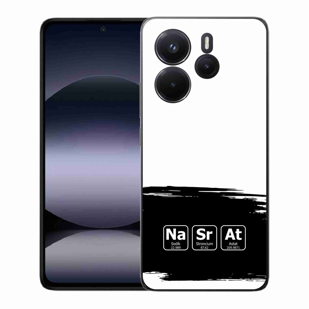 Gelový kryt mmCase na Xiaomi Redmi Note 14 - chemické prvky černobílé pozadí