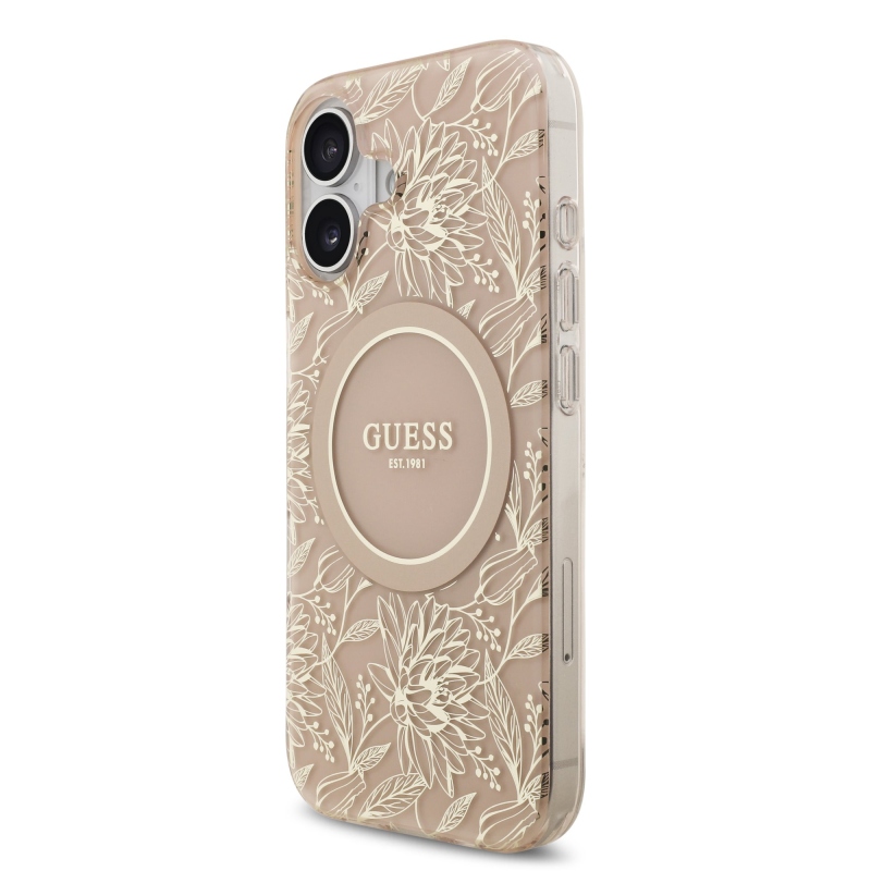 Guess IML Flowers Allover Strap MagSafe Zadní Kryt pro iPhone 17 Pink