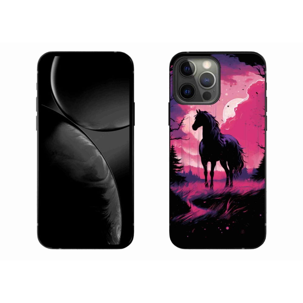 Gelový kryt mmCase na iPhone 13 Pro Max - černý kreslený kůň 1