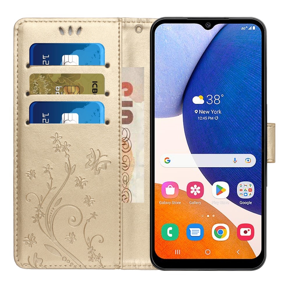 Flowers knížkové pouzdro na Samsung Galaxy A05s - zlaté